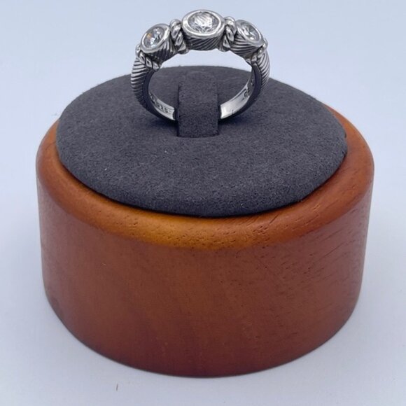 Judith Ripka 925 Sterling Silver 3-Stone CZ Bezel Ring Size 8 Thailand Estate - Picture 2 of 7